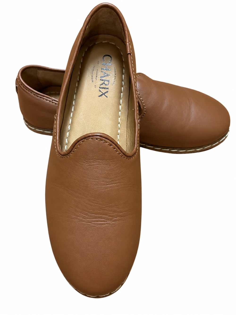CHARIX Tan Brown Genuine Leather Moccasins Slip On Loafers Size 38 / US 8